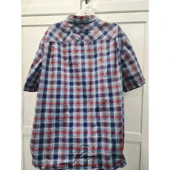Duluth Trading Mens Relaxed Fit Short Sleeve Shirt Sz XL Red/Blue Plaid Cotton - Picture 3 of 6